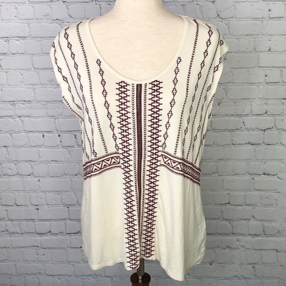 JESSICA SIMPSON Embroidered Boho Aztec Top sz M